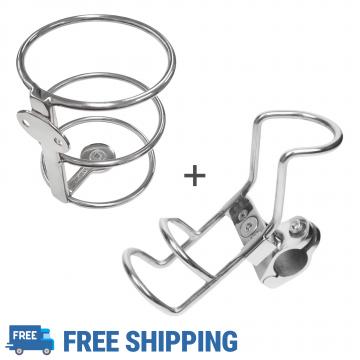 25mm Single Rail Mount Fishing Rod Holder and Vertical Surface Mounting Drink Holder Stainless Steel 316