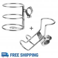 25mm Single Rail Mount Fishing Rod Holder and Adjustable Drink Holder Stainless Steel 316